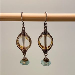Glass Dangle Wire Wrapped Earrings